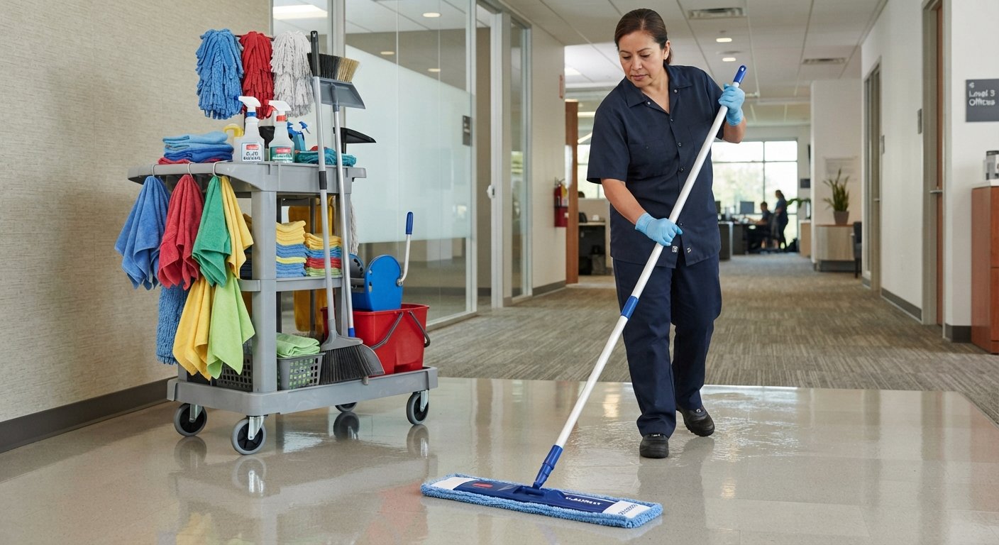 Comparison of commercial microfiber flat mops and industrial cotton string mops